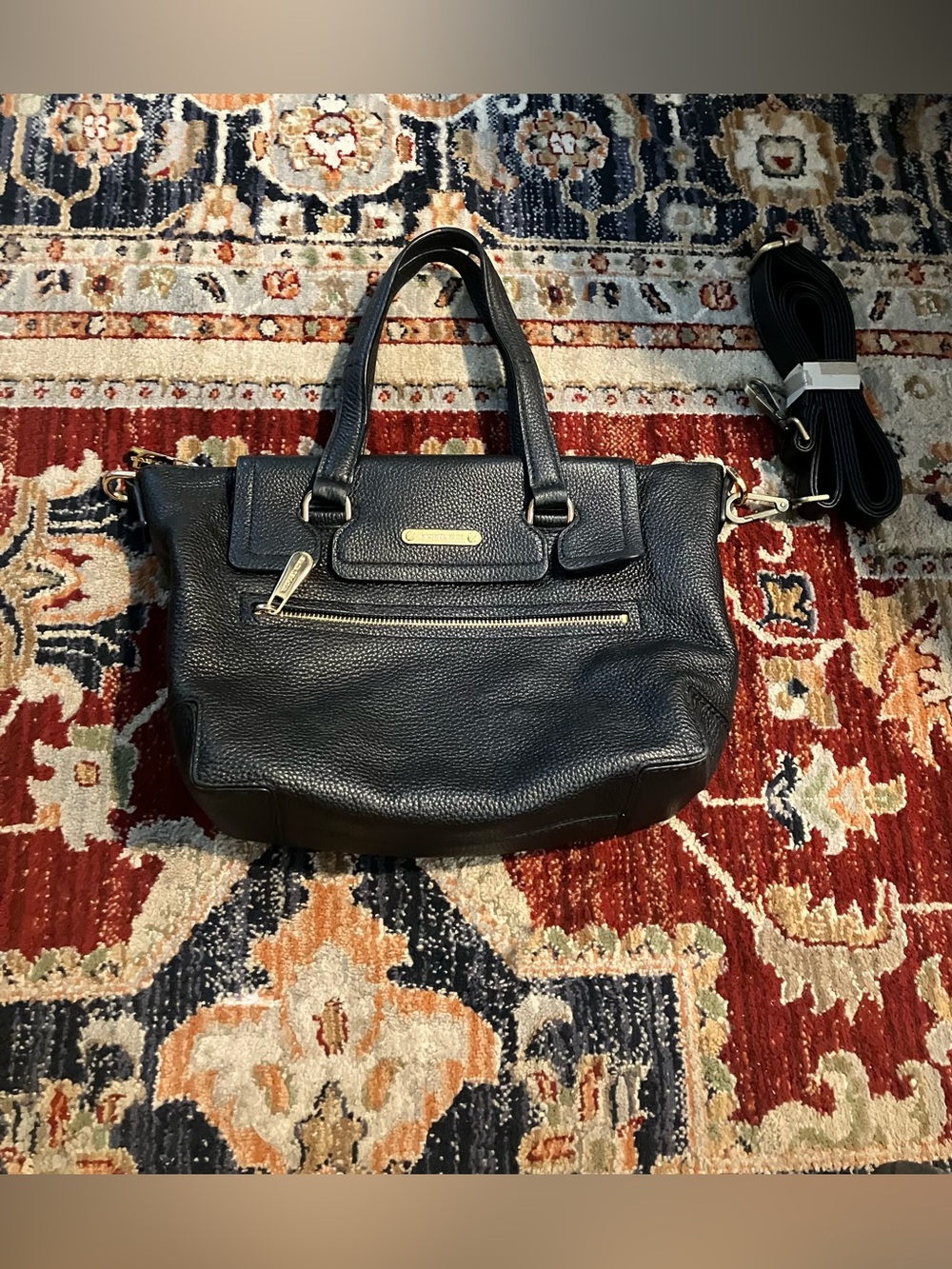Michael Kors Mackenzie Pebbled Leather Satchel Shoulder Bag Black